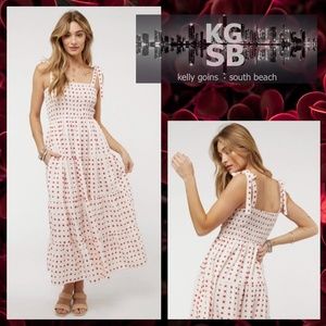 📌 DAVI&DANI Lined Maxi Dress Smocked, Ruffled Tiers, Wide Shoulder Ties, Pockets